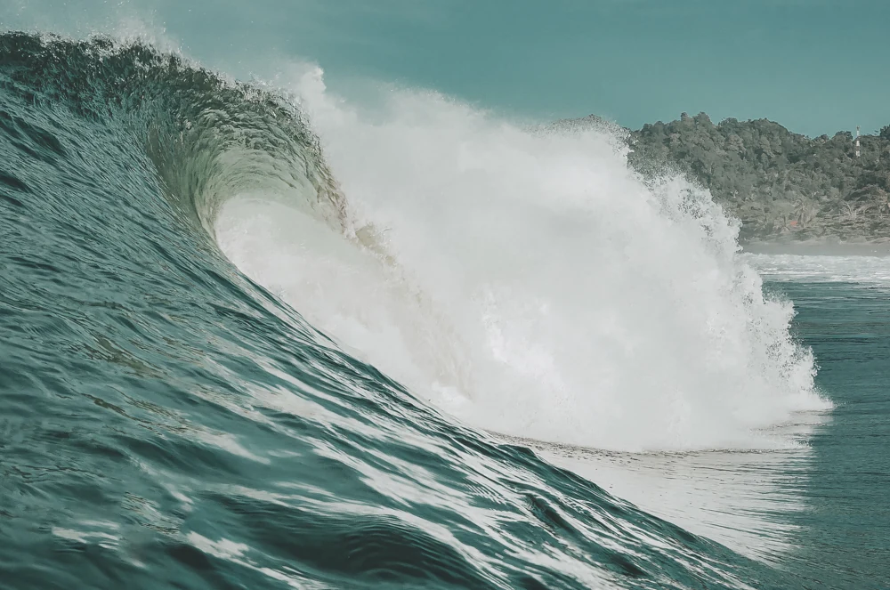 A wave curling toward the shore