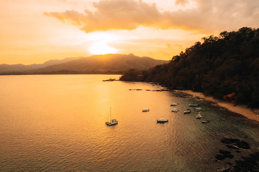 A calm bay at golden hour